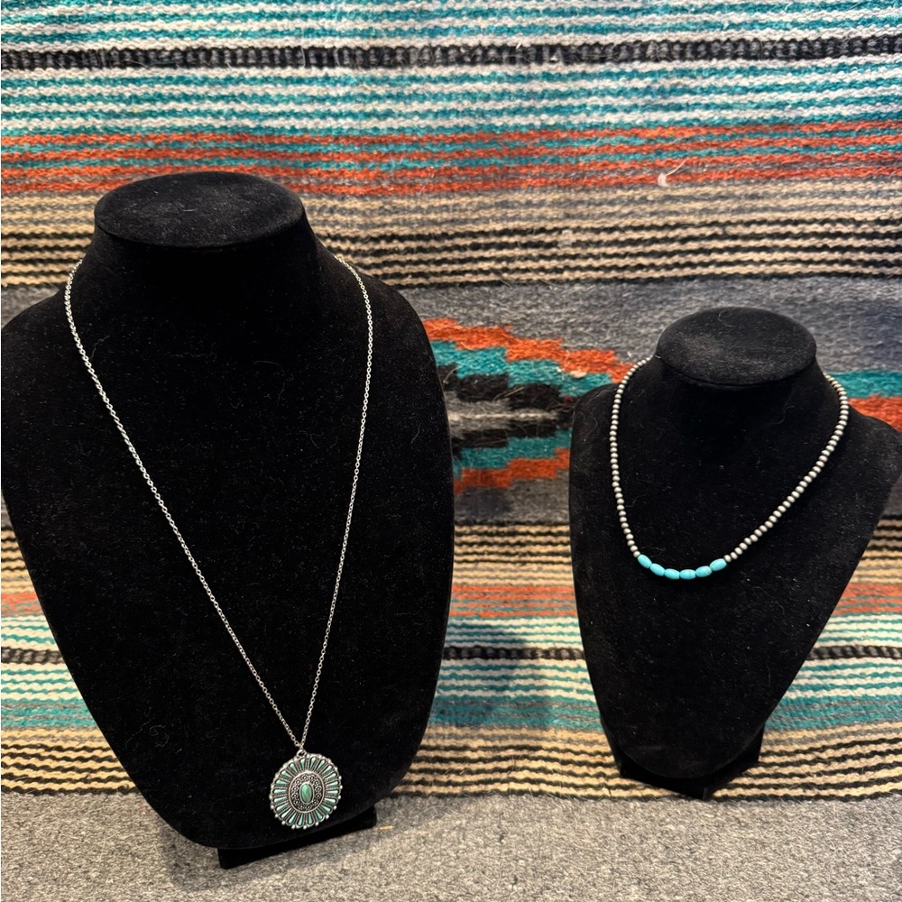 Buckle Silver Necklace with Turquoise Accents